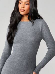 MISSGUIDED 女士秋冬罗纹针织长袖修身连衣裙 - 灰色 - 查看 6