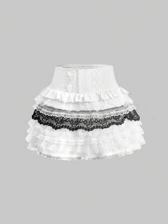 J-Fashion تنورة قصيرة مزينة بالدانتيل بتصميم ملهم من الأنمي والنوتة الموسيقية الحلوة للنساء