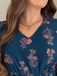 SHEIN LUNE 大码女装秋冬休闲航海风女装蓝色简约蓬松长袖复古风格女装万圣节服装女装海军风外套万圣节服装女装冬季服装海军风服装女装冬季服装女装外套 - 藍色 - 查看 3