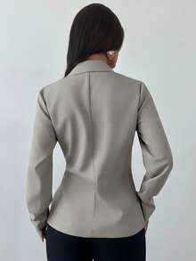 Firerie 女士金属装饰浅灰色仿亚麻腰部西装外套/秋季女装/秋季穿搭/秋季套装/返校季/返校节/商务休闲女装/老钱风女装/女士办公室穿搭/外出穿搭 - 淺灰色 - 查看 5