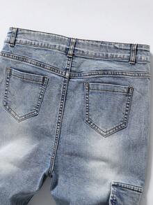 Teenage Denim Stretch Skinny Jeans, Vintage Street-Style Fashion Recommendation, Light Blue Washed Distressed Denim Jeans Perfectly Blend Retro Workwear Style And Street Rebellious Vibe - Light Wash - View 6