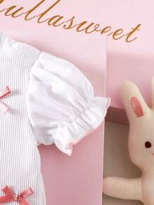 SHEIN Newborn Baby Girl Sweet White Bow Top And Pink Floral Shorts 2 Pieces Set - Pink - View 7