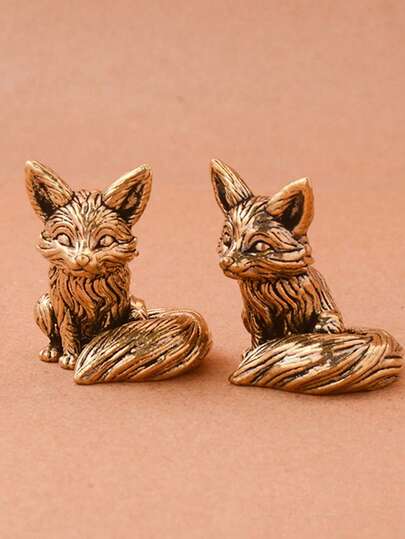 1件黄铜仿狐狸摆件，金属工艺微景观装饰品，生日礼物，毕业礼物