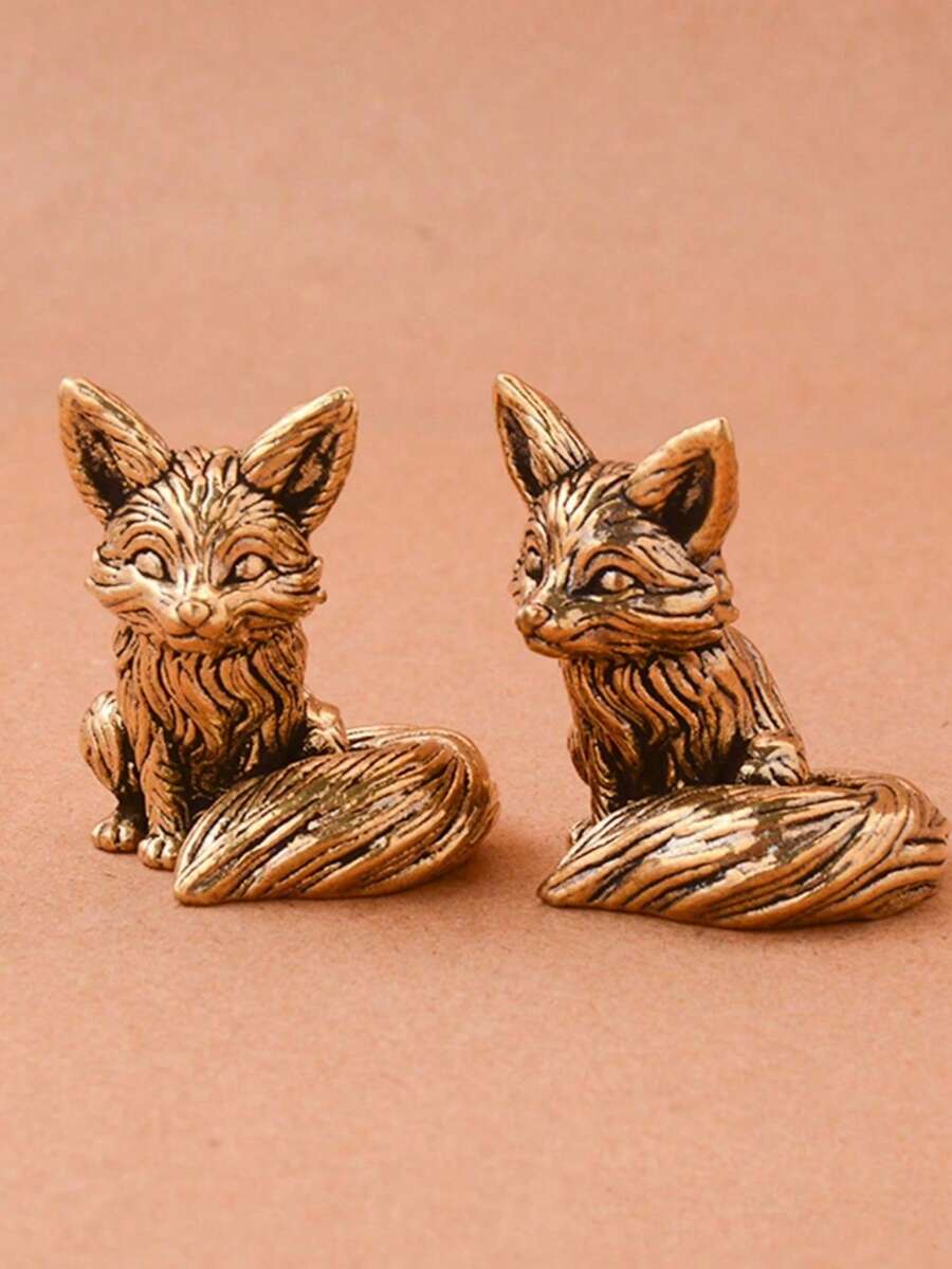 1件黄铜仿狐狸摆件，金属工艺微景观装饰品，生日礼物，毕业礼物 - 彩色 - 查看 1