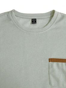 Manfinity Homme 男士休闲宽松圆领长袖口袋T恤 圆领衬衫 男士休闲上衣 - 淺灰色 - 查看 4