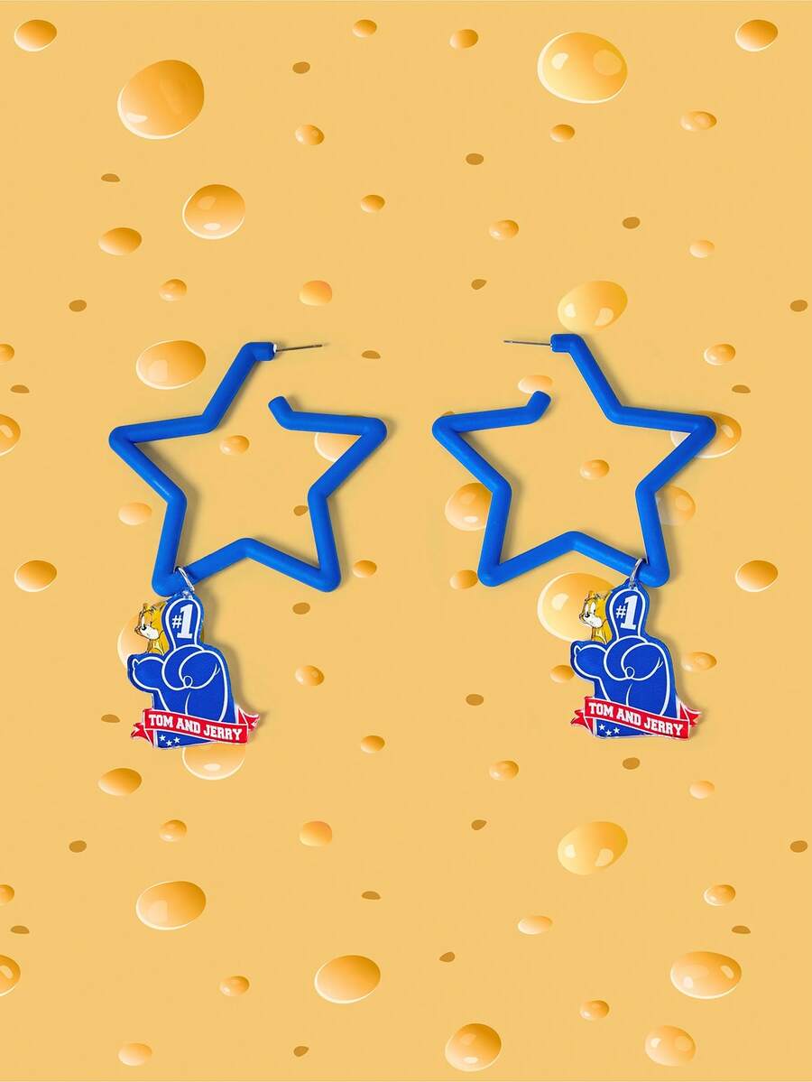 TOM & JERRY X SHEIN Boucles d'oreilles pendantes pour femmes - Bleu azur - Voir 1