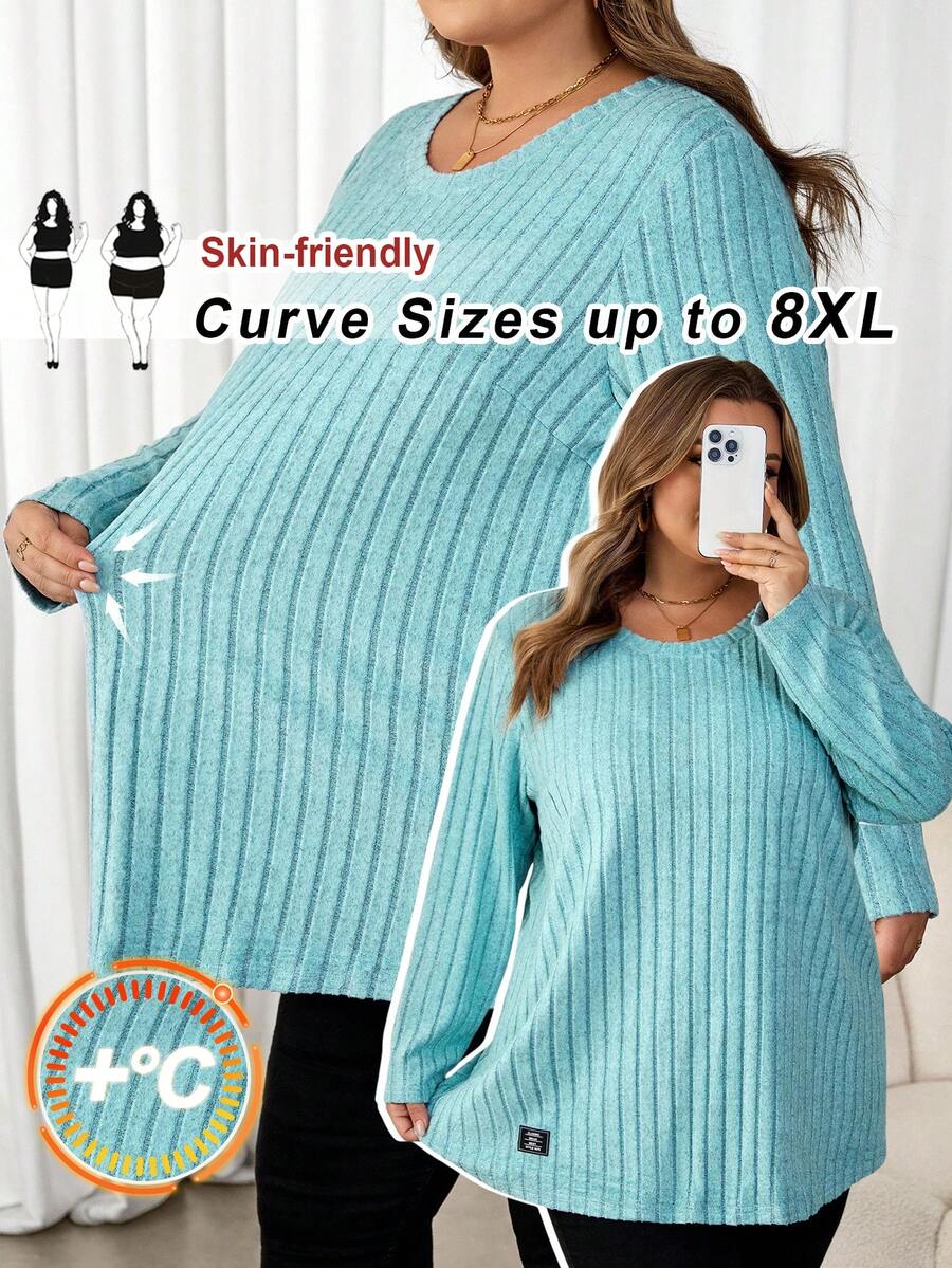 SHEIN CURVE+ Áo thun nữ cỡ lớn có chi tiết nối chữ - màu xanh lá - Xem 1