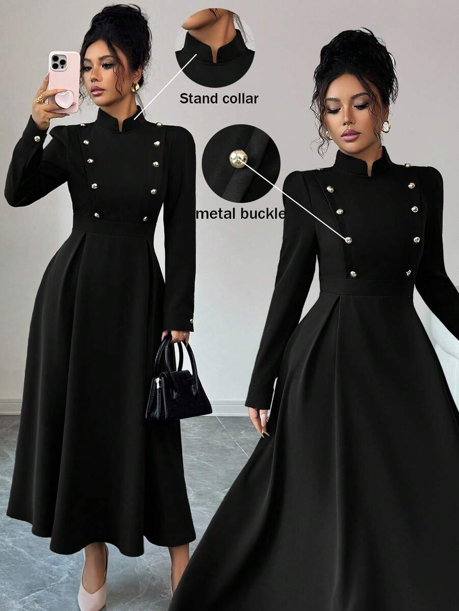 Elenzga A Long, Elegant Autumn Dress Woven By A Lady - Black - View 1