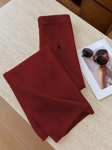 Elamini Quần len dệt kim dài buộc dây thêu màu trắng đa năng cho nữ mặc ngoài trời - Màu Đỏ Sâu - Xem 4