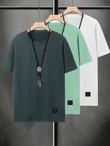 Manfinity Homme 男士字母图案圆领短袖休闲宽松T恤 - 白色 - 查看 2