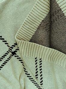 Elenzga Plus Size Casual Plaid Drop Shoulder Loose Knit Sweater, Autumn/Winter