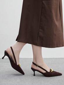 CUCCOO BIZCHIC 女士后绑带蝴蝶装饰洛丽塔高跟鞋，酒红色 - 棕色 - 查看 3