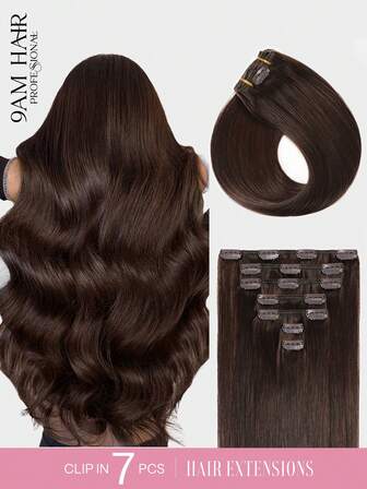 7PCS With16Clips Straight Clip In Hair Extensions Real Human Hair Natural Virgin Human Hair Extensions Double Weft Clip Ins For Women Daily Use Easy To Wear Clip Ins Hair Extensions
