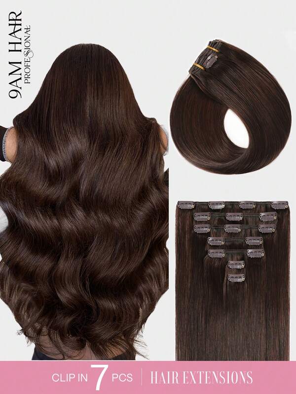 7 pezzi con 16 molletta, Estensioni per capelli veri umani diritti, capelli umani vergini naturali, doppia trama, molletta-in, facili da indossare, adatte per uso quotidiano delle donne