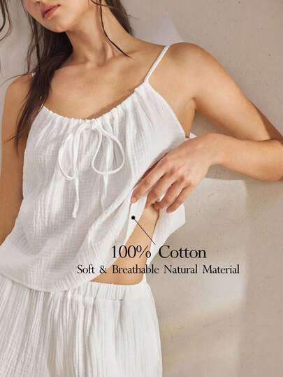 Ocili 女士舒适棉质柔软网眼双层吊带短裤睡衣套装