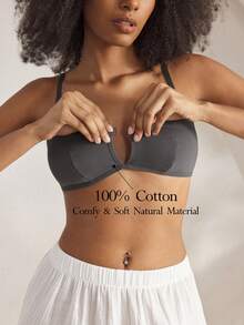 Ocili 100% 纯棉前开合简约品质舒适柔软前开合女士文胸 - 灰色 - 查看 1
