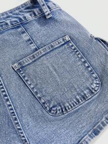 ROMWE Grunge Punk Summer Distressed Denim Low Waist Mini Shorts, Punk Street Style - Medium Wash - View 4