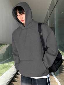 DAZY 男士保暖连帽卫衣，深灰色，秋冬季 - 深灰色 - 查看 4