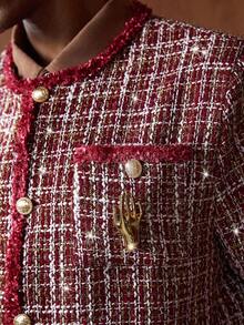 AKNOTIC Business Casual Men's Fashionable Commuter Tweed Long Sleeve Blazer - Red - View 3