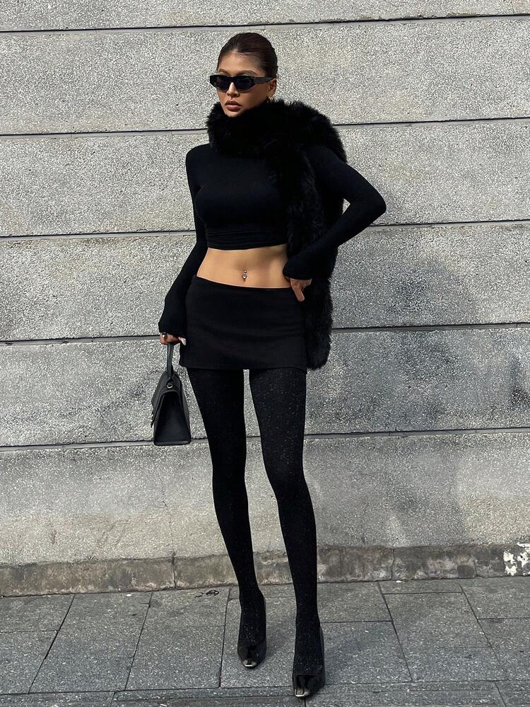 Women's Solid Color Elastic Waist Shiny Leggings