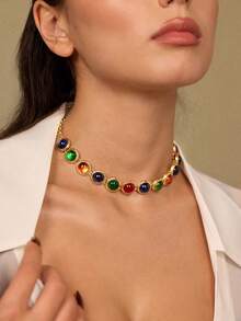 Glisma Women Bib Necklaces,Outfits,Gothic/Goth,Old Money,Beaded,Western Jewelry,Metallic/Texture,Gemstone,Fall/Autumn/Winter,For Mom/Women/Girl/Mother,Premium,Vintage - color - View 2