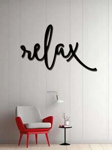 1 pieza Decoración artística Palabra "Relax" de metal negro - Letrero decorativo moderno para baño - Decoración colgante para baño - Escultura de pared de hierro para decoración del hogar, decoración de habitación, decoración de pared, regalo de cumpleaños y graduación - Multicolor - Ver 8