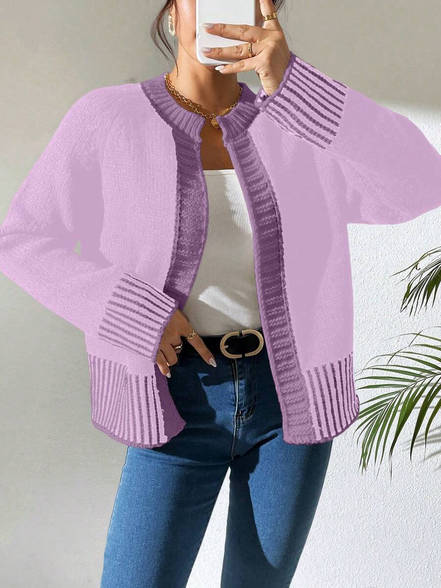 RosyDaze Áo len cardigan sọc đen trắng đa năng thời trang Pháp - Màu tím - Xem 1