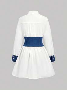 Sweetra Women's Color Block Waist Cinched Denim Dress - Blue - View 2