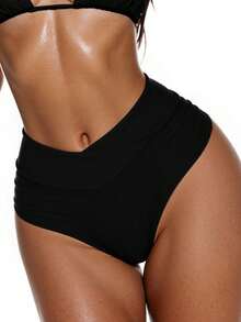Swim Vcay 1 件女士纯色性感交叉腰比基尼泳裤 - 黑色 - 查看 2