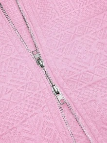 GlowEve 翻领纹理面料拉链休闲机车夹克 - 粉色 - 查看 7