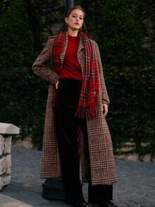 MOTF PREMIUM FALL WINTER WOOL PLAID OVERCOAT - Coffee Brown - View 11