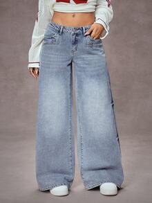 Jeanoix Women's Y2K Retro High Waist Wide Leg Jeans