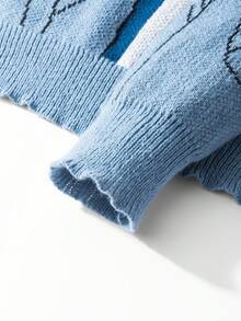 Manfinity Hypemode Men's Cartoon Shark Pattern Crew Neck Long Sleeve Casual Sweater, Autumn/Winter Shark Clothes Men Long Sleeve Knit - Blue - View 4