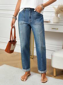 EMERY ROSE Quần Jeans Mom Jeans Denim Cuffed Thời Trang Cho Nữ - Rửa trung bình - Xem 6
