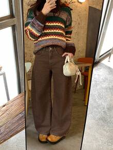 DAZY Women's Regular Waistline Decorative Loose Banana Pants, Casual City Jeans - Brown - View 4