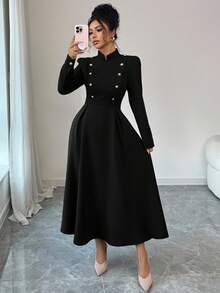 Elenzga A Long, Elegant Autumn Dress Woven By A Lady - Black - View 3