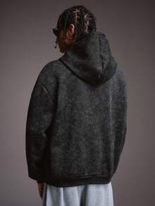 STYNVO 男士雪花字母印花长袖口袋休闲连帽衫 - 黑色 - 查看 2