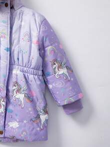 女童冬季羽绒服，加厚保暖内衬，彩色毛领连帽拉链外套，修身腰身，大口袋，儿童冬季羽绒服 - 淡紫色 - 查看 10