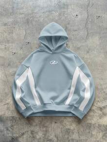 AXEPEAK 男士针织休闲宽松长袖连帽衫，适合秋冬 - 藍色 - 查看 1