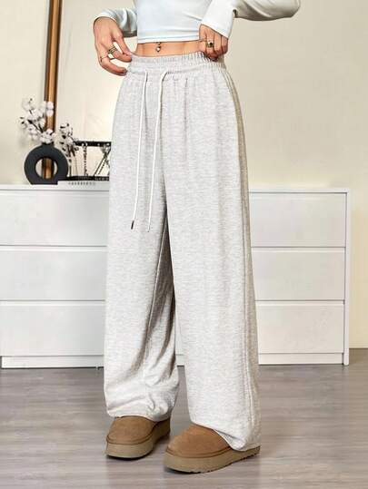 SHEIN PETITE Women's Casual Drawstring Waist Loose Sweatpants, Suitable For Sports,Business Casual Woman Graduation,Back To School Outfits,Graduation,Teacher Outfits For Women,Back To School