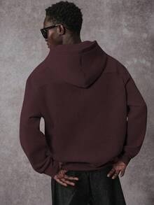 STYNVO sweat-shirt à capuche décontracté à manches longues avec poche et imprimé géométrique pour hommes, sweat-shirt à capuche bordeaux pour l'automne/l'hiver pour hommes - Rouge foncé - Voir 2