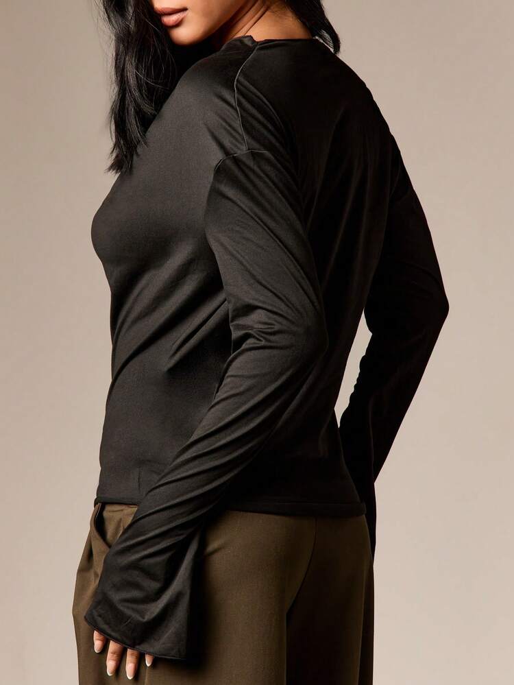 Cowl Neck Long Sleeve Top With Drape