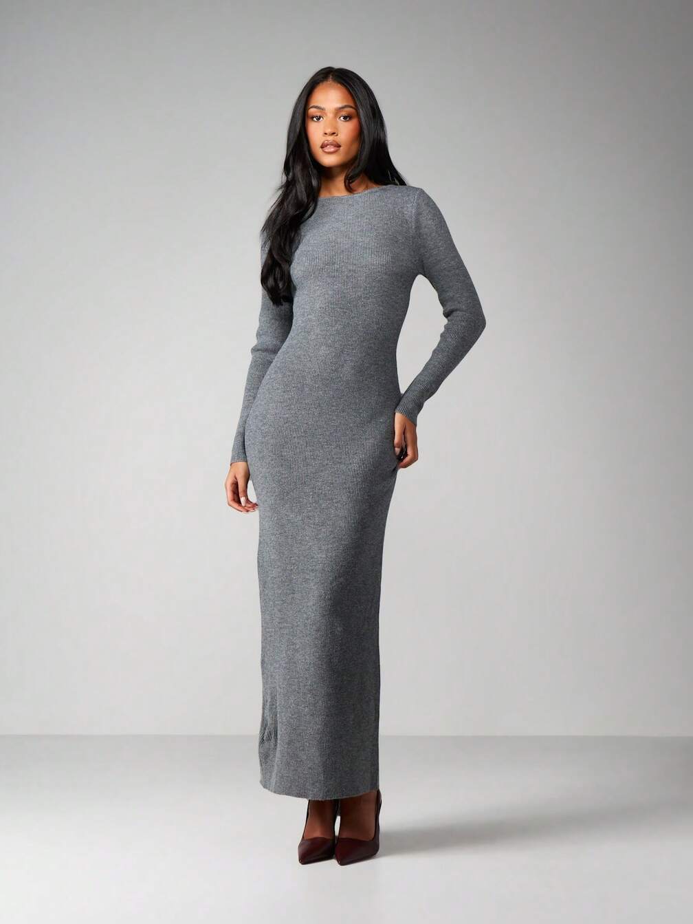 missguided ribbed dress MISSGUIDED Ribbed Knit Long Sleeve Maxi Sweater Dress For Women Fall Winter Bodycon Fitted Column Dress,M