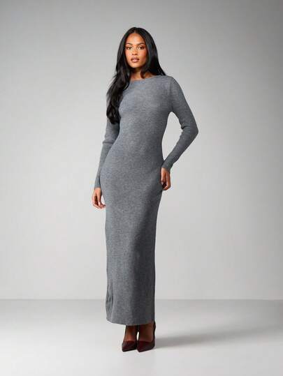 knitted long sleeve maxi dress Metallic Knit Mermaid Maxi Dress | Long Sleeve Shapewear