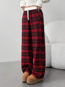 Teen Girl Sequin Panel Elastic Waist Casual Loose Fit Pants Sequin Pants - Red - View 6