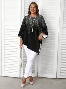 EMERY ROSE Plus Size Casual Minimalist All-Over Print Shirt, Spring/Autumn