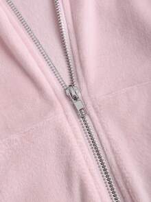 Sweetra 两件套女士休闲套装：简约时尚拉链连帽外套和喇叭裤，适合通勤、休闲、秋冬季穿着。 - 粉色 - 查看 4