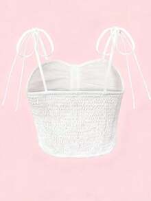 SHEIN EZwear 女士纯色褶饰前纽扣吊带背心 - 白色 - 查看 2