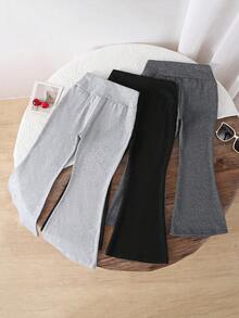 Genkimix Kids 3 st/set flickbyxor med hög midja och elastiska utsvängda byxor, mjuka och enfärgade, mångsidiga slim fit-leggings, lämpliga för vår och höst