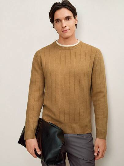 RONVEXI Jersey de cuello redondo de manga larga casual para hombre, otoño/invierno